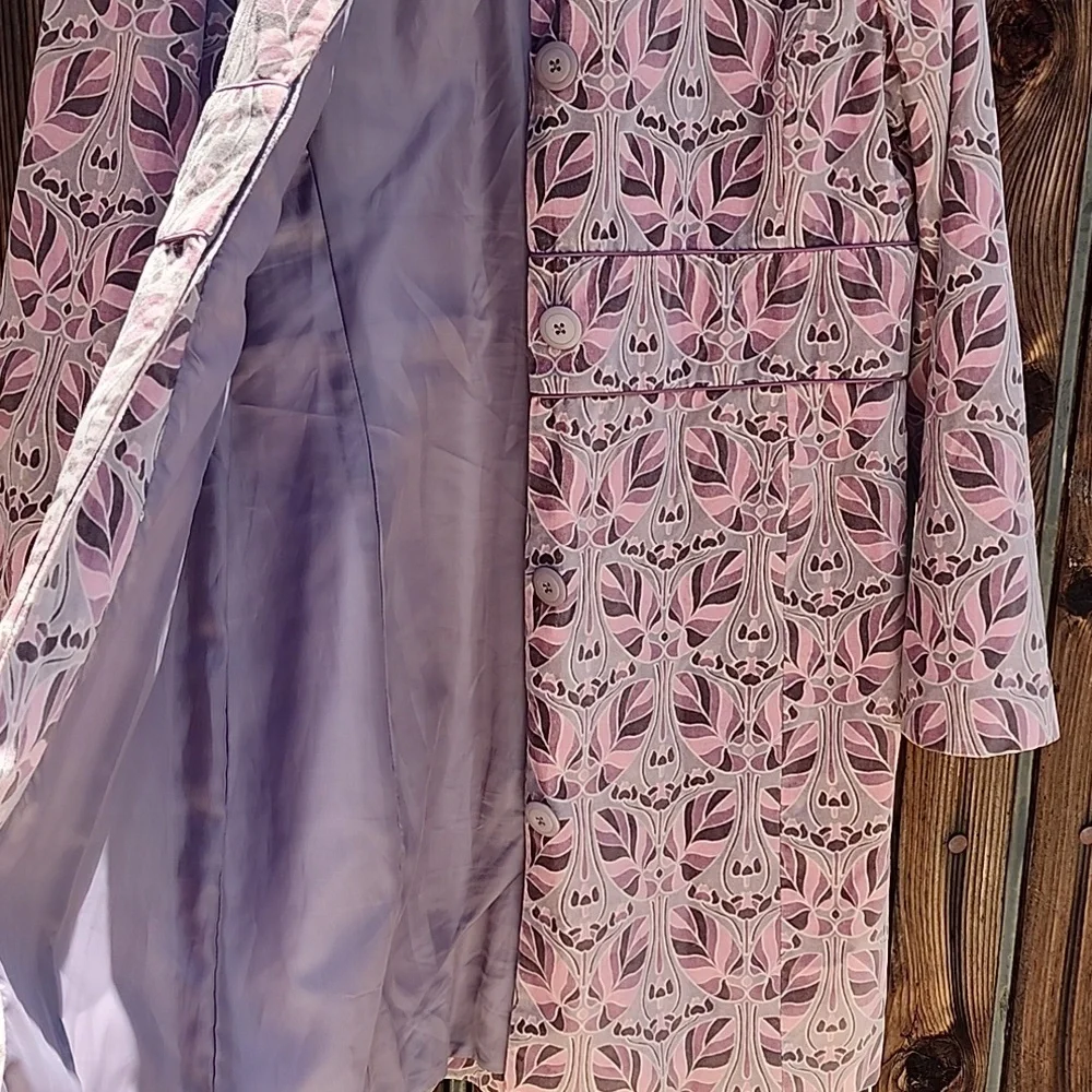 BANDOLINO Pink Gray Velvet Jacket L Retro Velour Peacoat Floral Y2K Topper - Picture 13 of 15